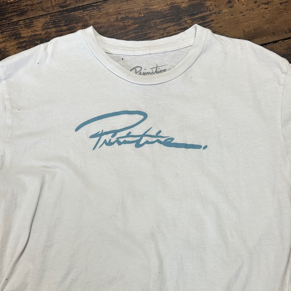 Primitive White Tee with Blue Script Logo - Picture 2 of 3